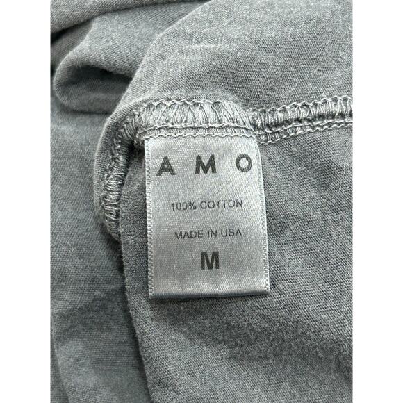 AMO Womens Cropped Top Deep V-Neck Short Sleeve Pullover Cotton Gray Size M - Picture 7 of 9